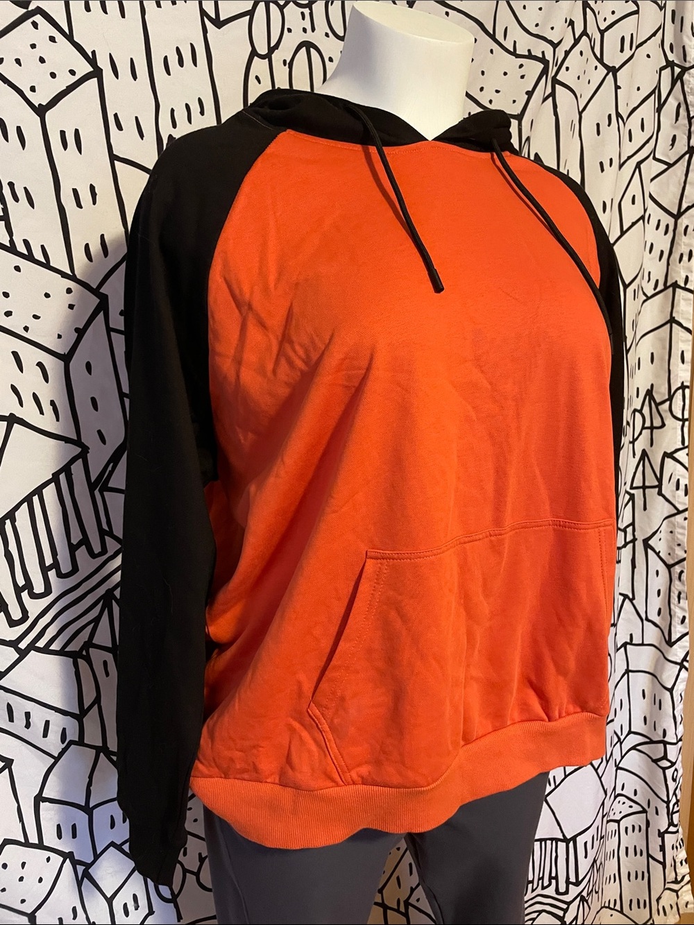 Women's Orange and Black Raglan Hoodie Halloween hoodie Fall pumpkin costume